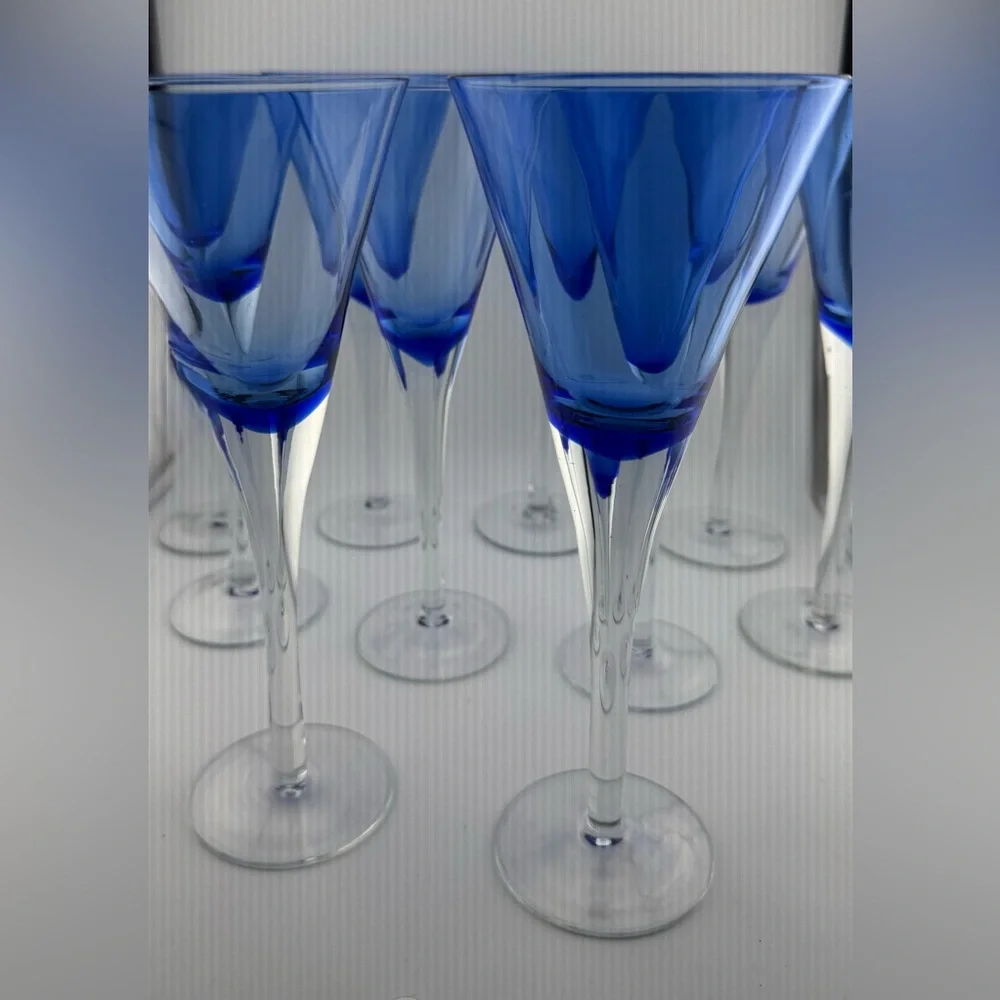 2 Crate & Barrel Blue Rhapsody tulip champagne flutes /martini glasses. 8oz